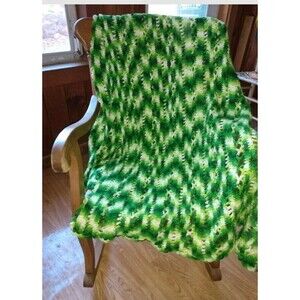 Handmade Afghan Green Crochet Blanket Farmhouse Granny Cottage Vintage